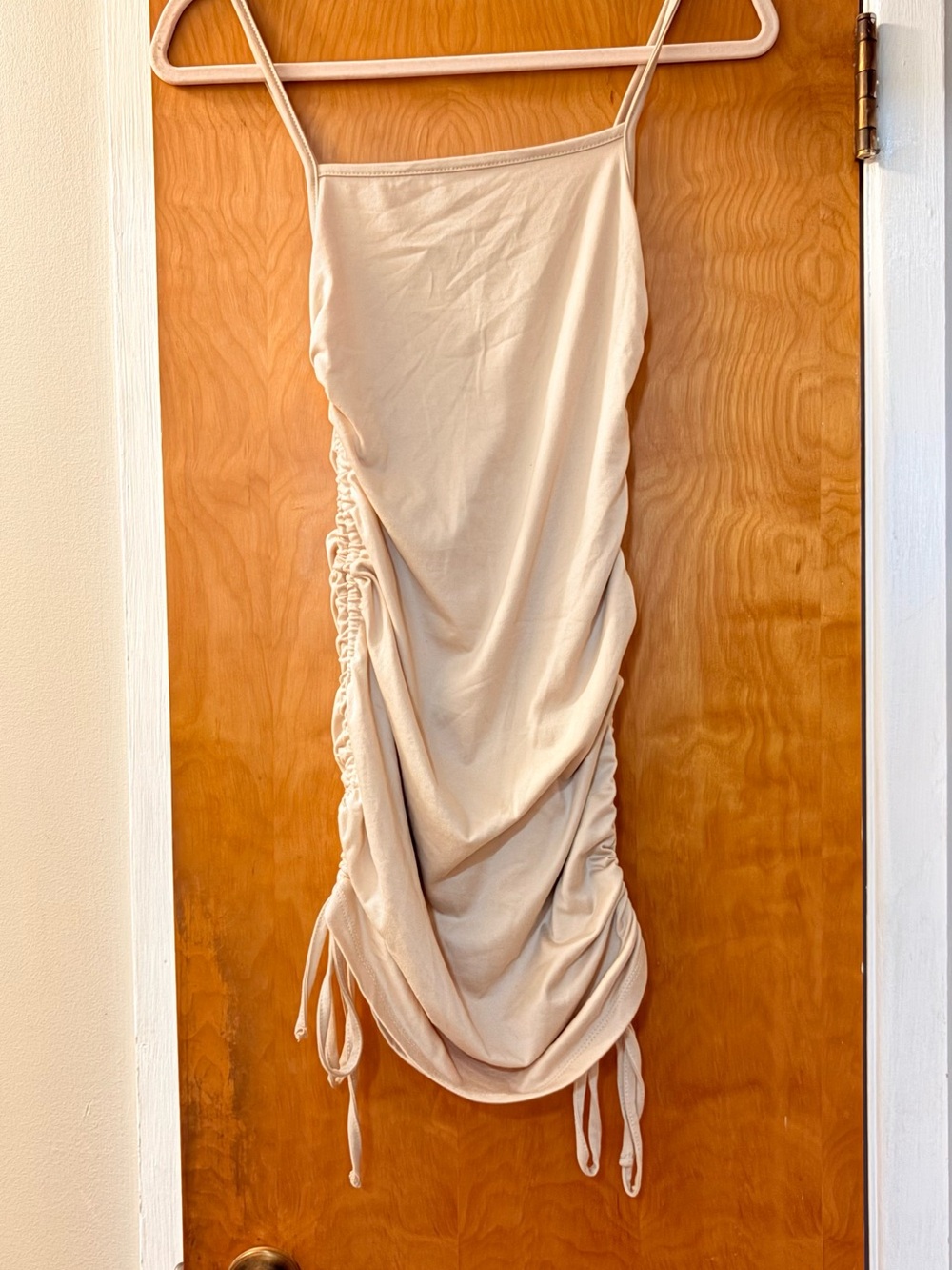 SHEIN Cream Ruched Drawstring Mini Dress